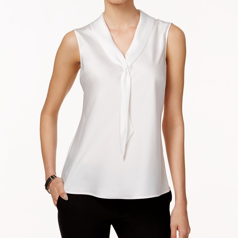 Tahari ASL Sleeveless Tie-Neck Blouse Ivory White - Picture 1 of 1